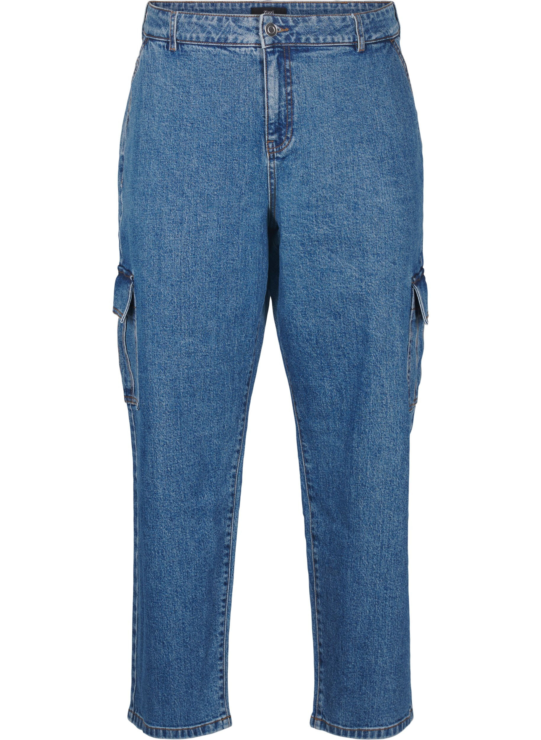 Zizzi Cargojeans med h&oslash;j talje, Blue Denim, Packshot image number 0