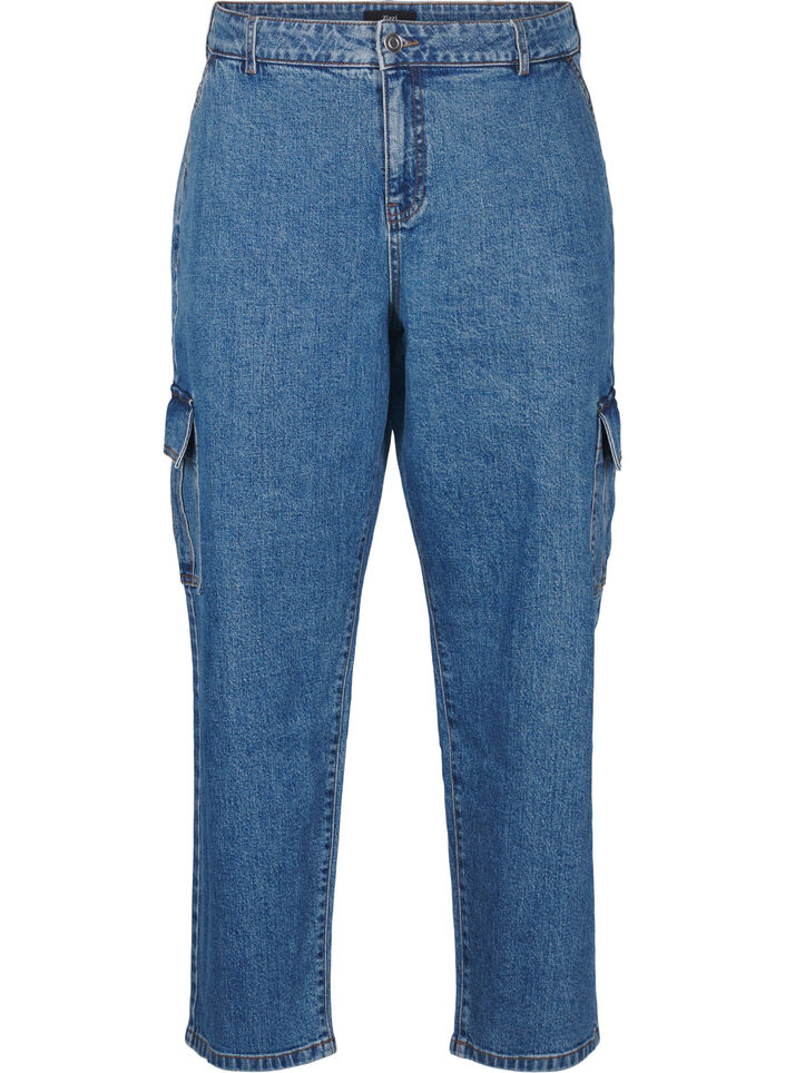 Cargojeans med høj talje, Blue Denim, Packshot image number 0