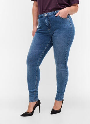 Super slim Amy jeans i bomuldsmix, Blue denim, Model image number 2