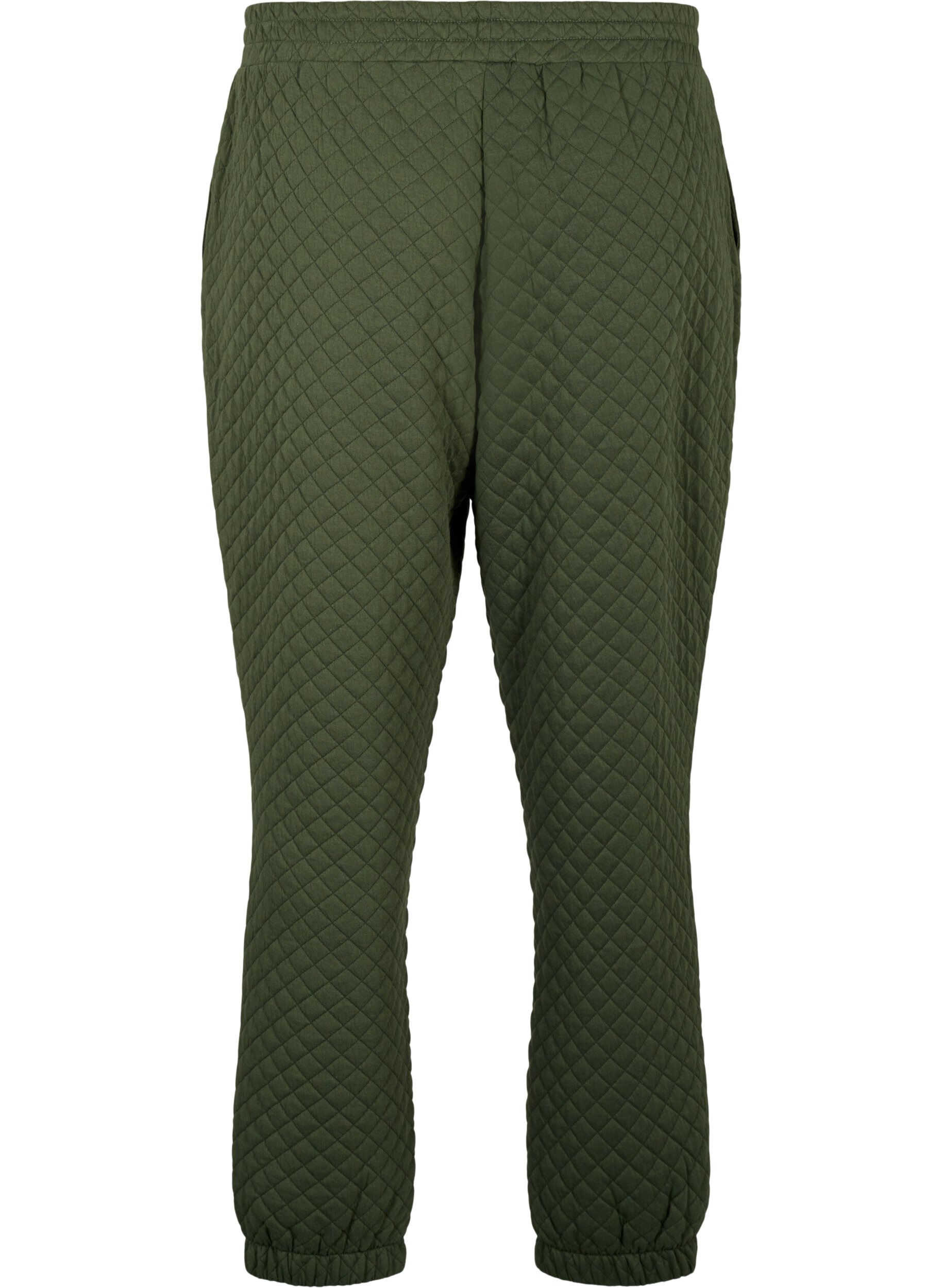 Zizzi Quiltede sweatpants med lommer, Thyme, Packshot image number 1