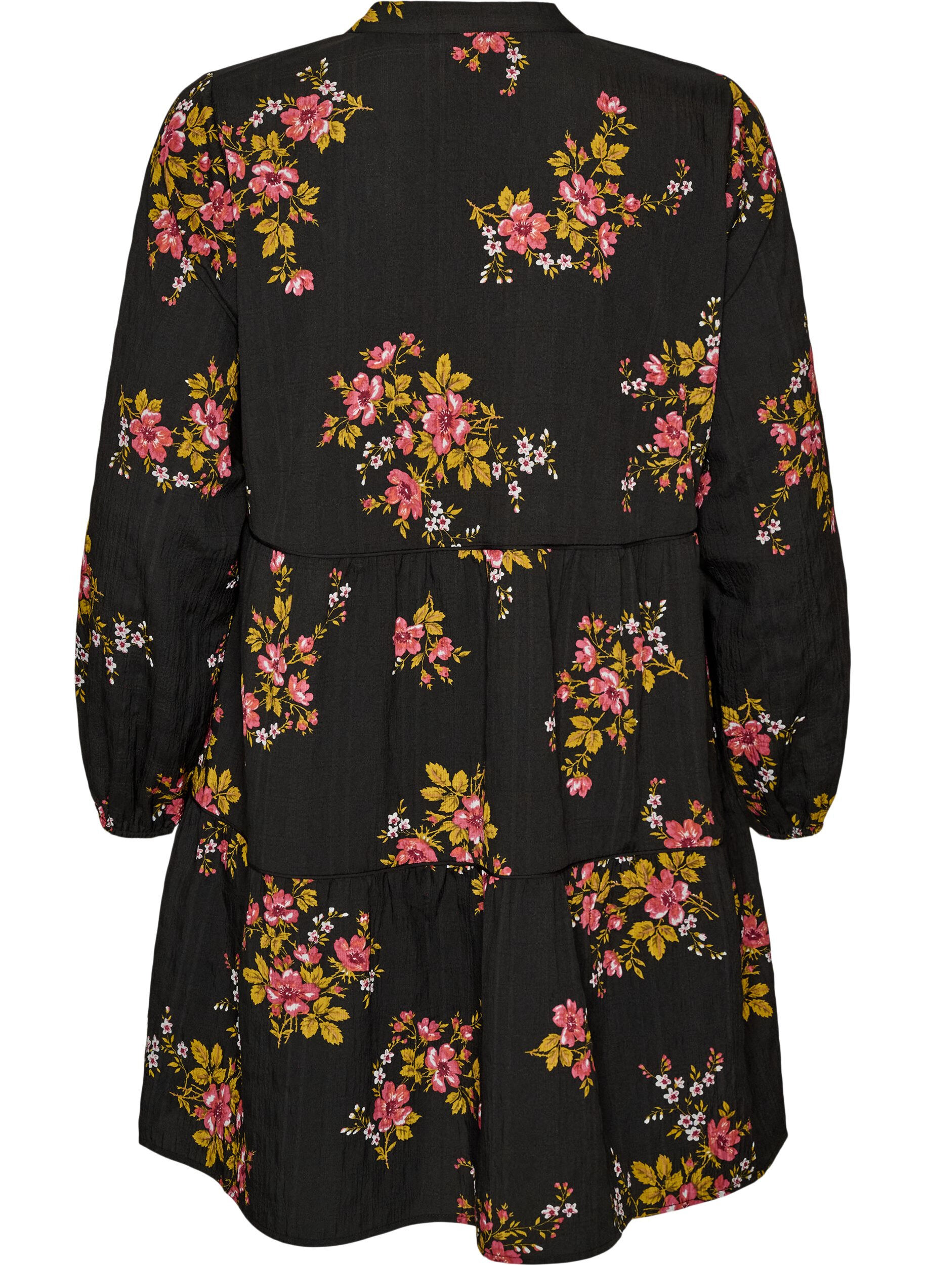 ZizziKjole med blomsterprint og bindeb&aring;nd, Sort, Packshot image number 1