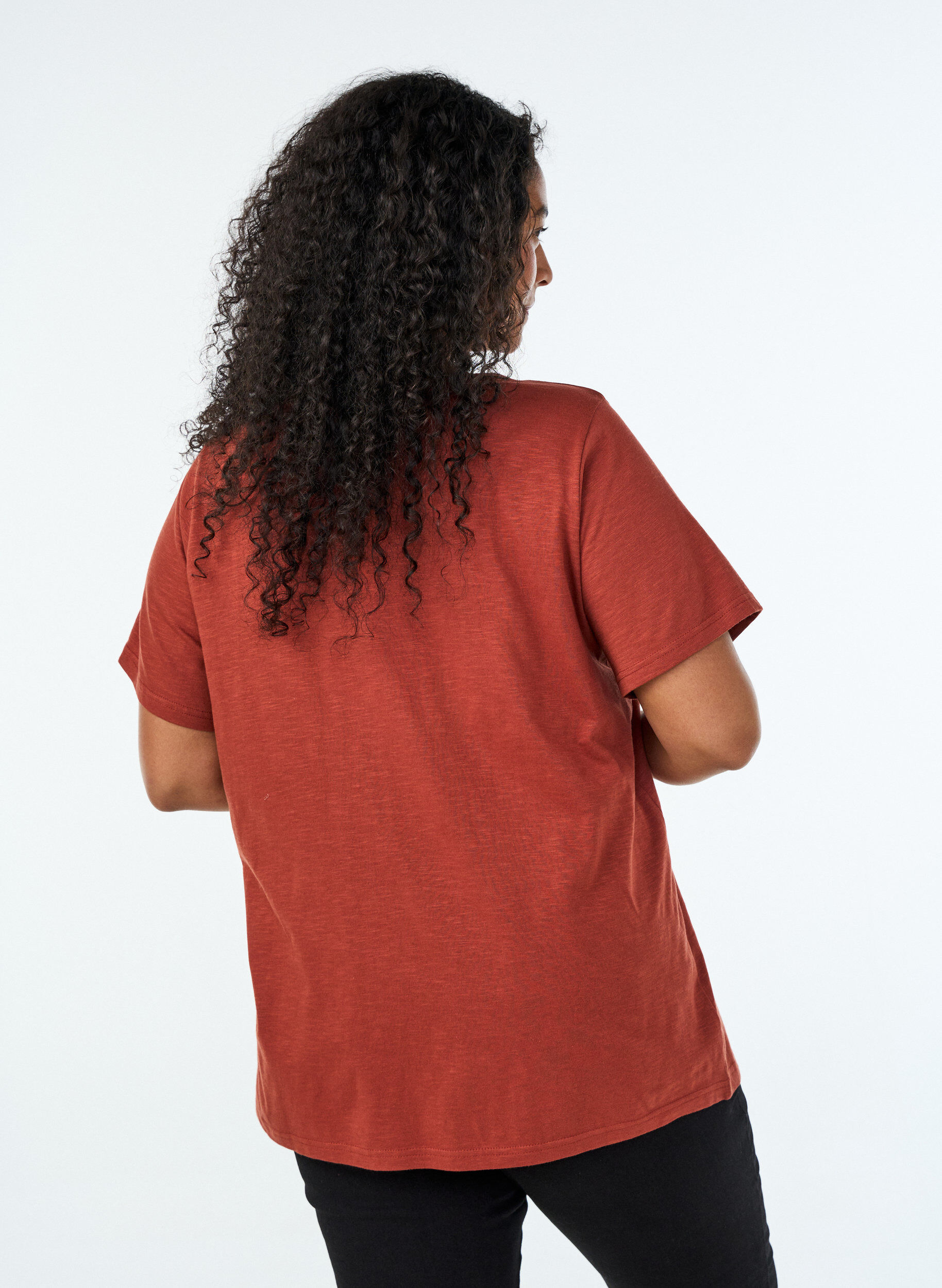 ZizziT-shirt med knapdetalje, Brun, Model image number 2
