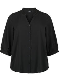 Skjortebluse med 3/4 ærmer og flæsekrave, Black