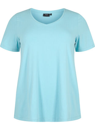 Ensfarvet basis t-shirt i bomuld, Reef Waters, Packshot image number 0