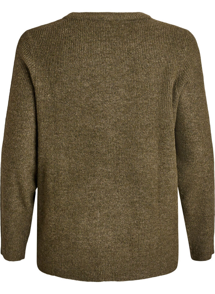 Meleret strikbluse med rund hals, Grøn, Packshot image number 1