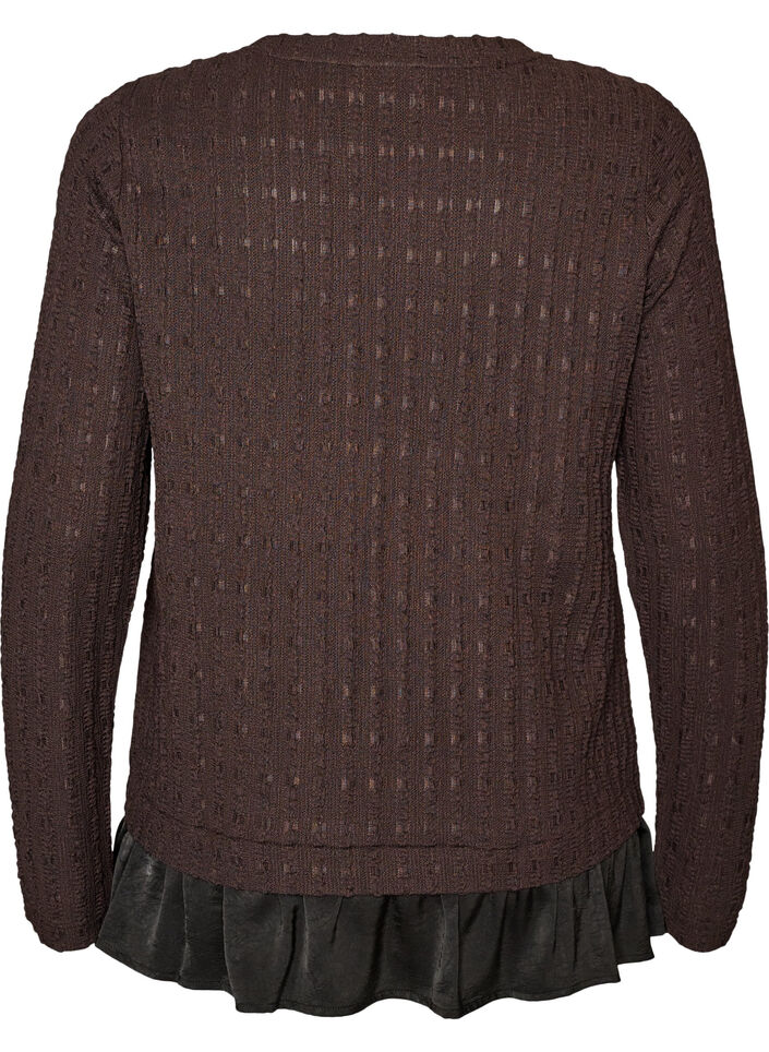 Struktureret bluse med fl&aelig;sekant, Brun, Packshot image number 1