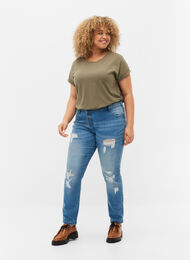 Ripped Emily jeans med regulær talje, Blue denim, Model