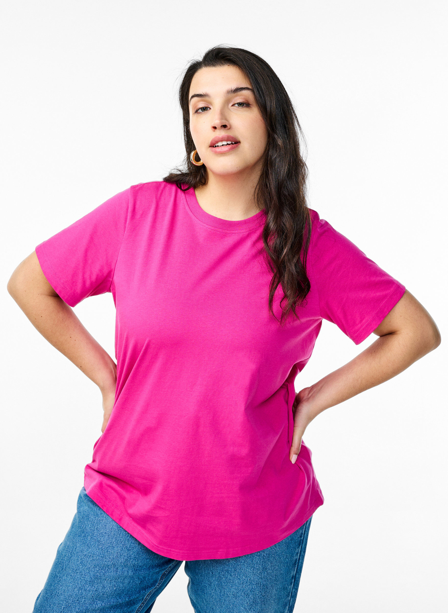 ZizziBasis t-shirt i bomuld med rund hals , Lyser&oslash;d, Model image number 0