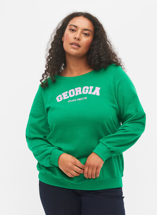 Bomulds sweatshirt med tekst tryk , Jolly Green, Model image number 0
