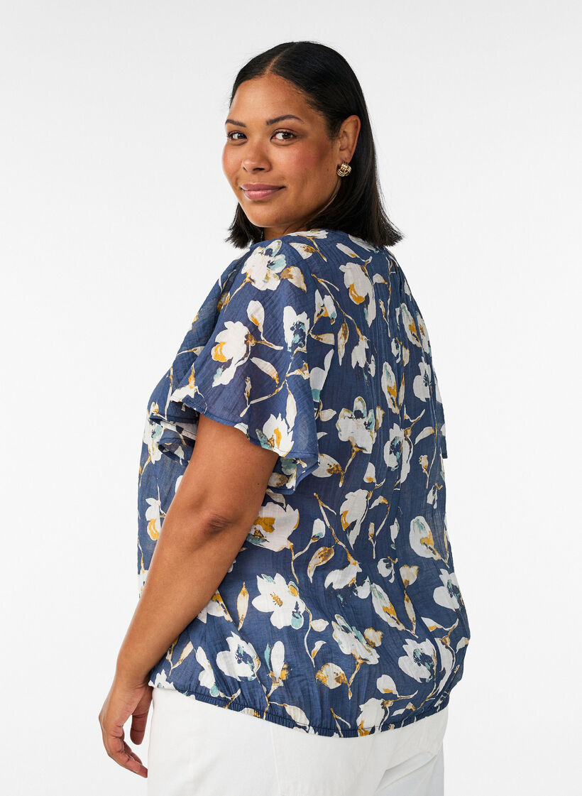 Bluse med ballonform og vinge&aelig;rmer, Bl&aring;, Model image number 2