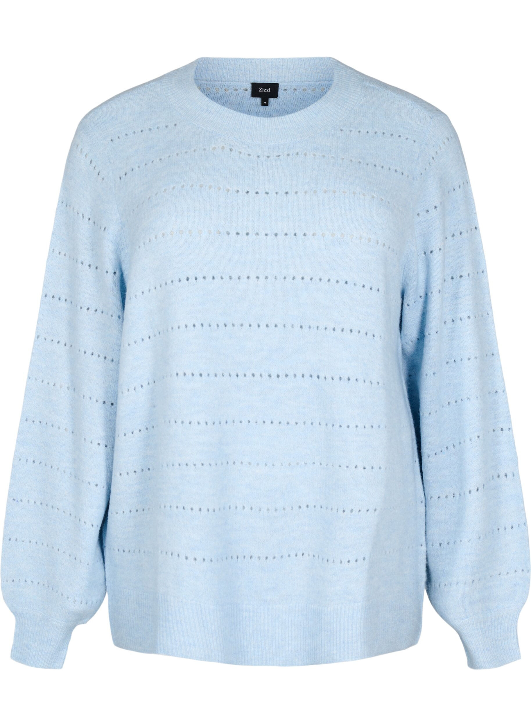 Zizzi Strikbluse med rund hals og hulm&oslash;nster, Cashmere Blue Mel., Packshot image number 0