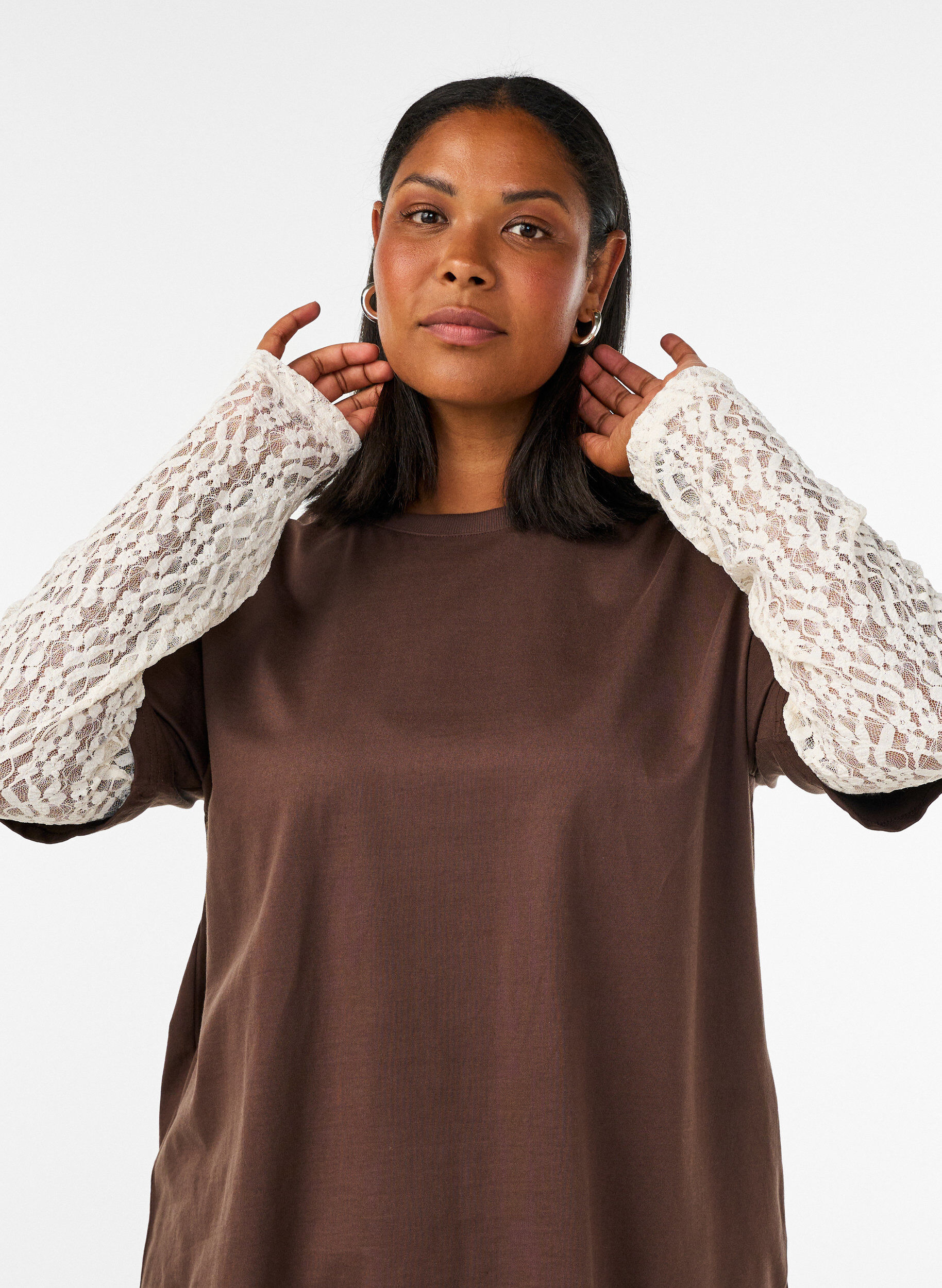 ZizziL&oslash;s t-shirt med lange blonde&aelig;rmer, Brun, Model image number 3