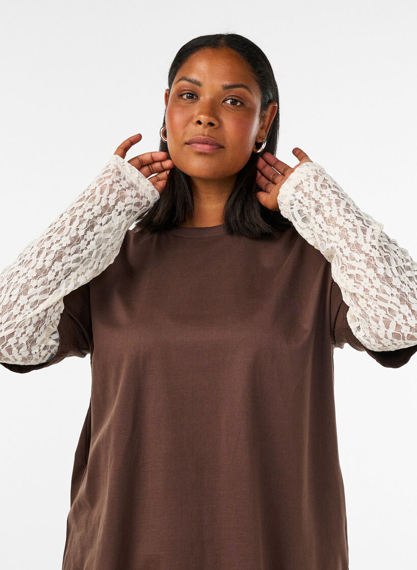L&oslash;s t-shirt med lange blonde&aelig;rmer, Brun, Model image number 3
