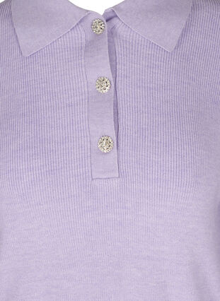 Strikbluse med krave og similiknapper, Purple Rose Mel., Packshot image number 2