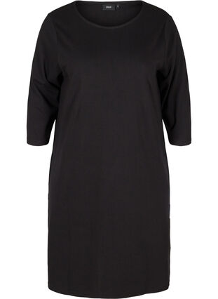 Bomulds kjole med 3/4 ærmer og lommer, Black, Packshot image number 0