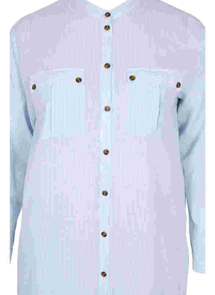 Lang stribet skjortekjole i bomuld, Blue Stripe, Packshot image number 2