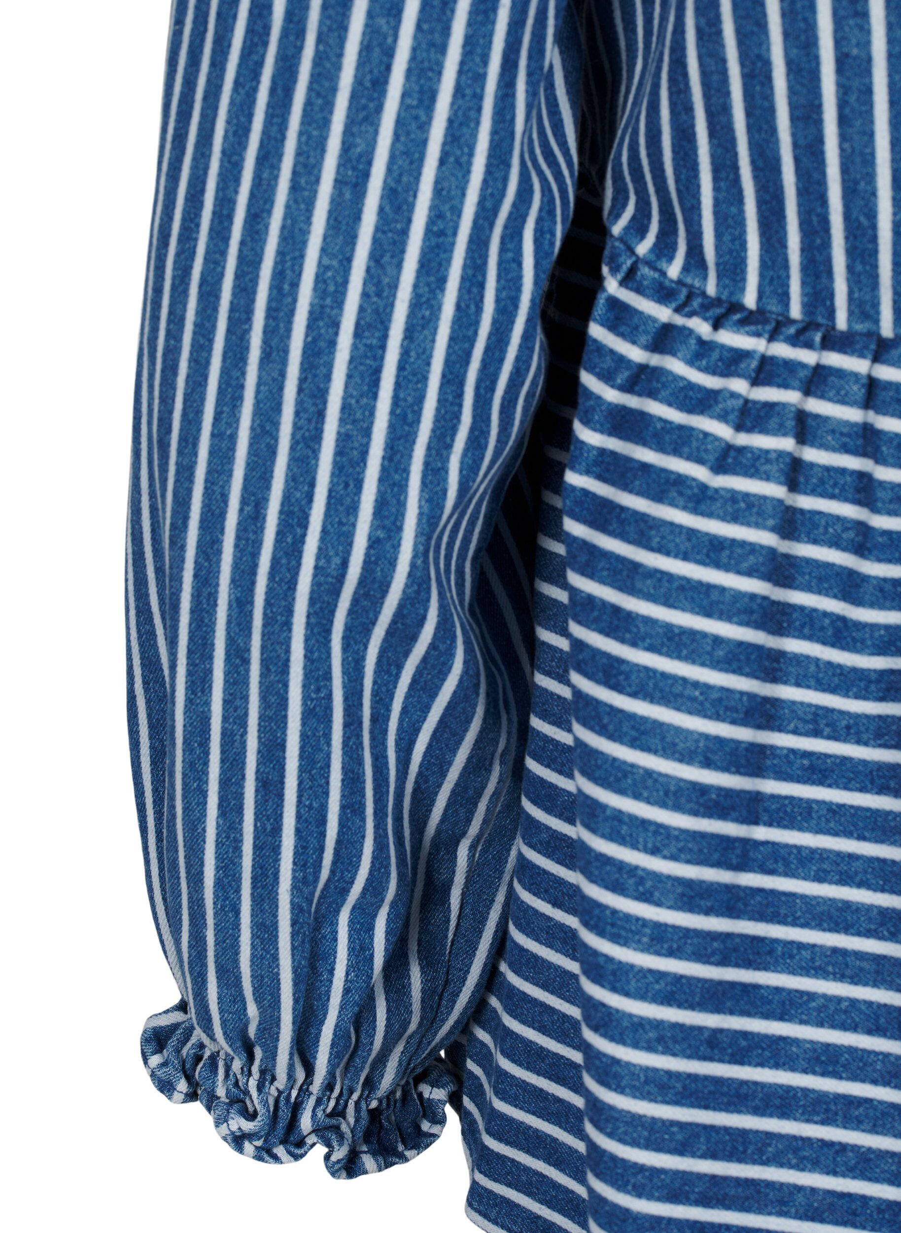 Zizzi Stribet denimbluse med bindeb&aring;nd foran, Bl&aring;, Packshot image number 3