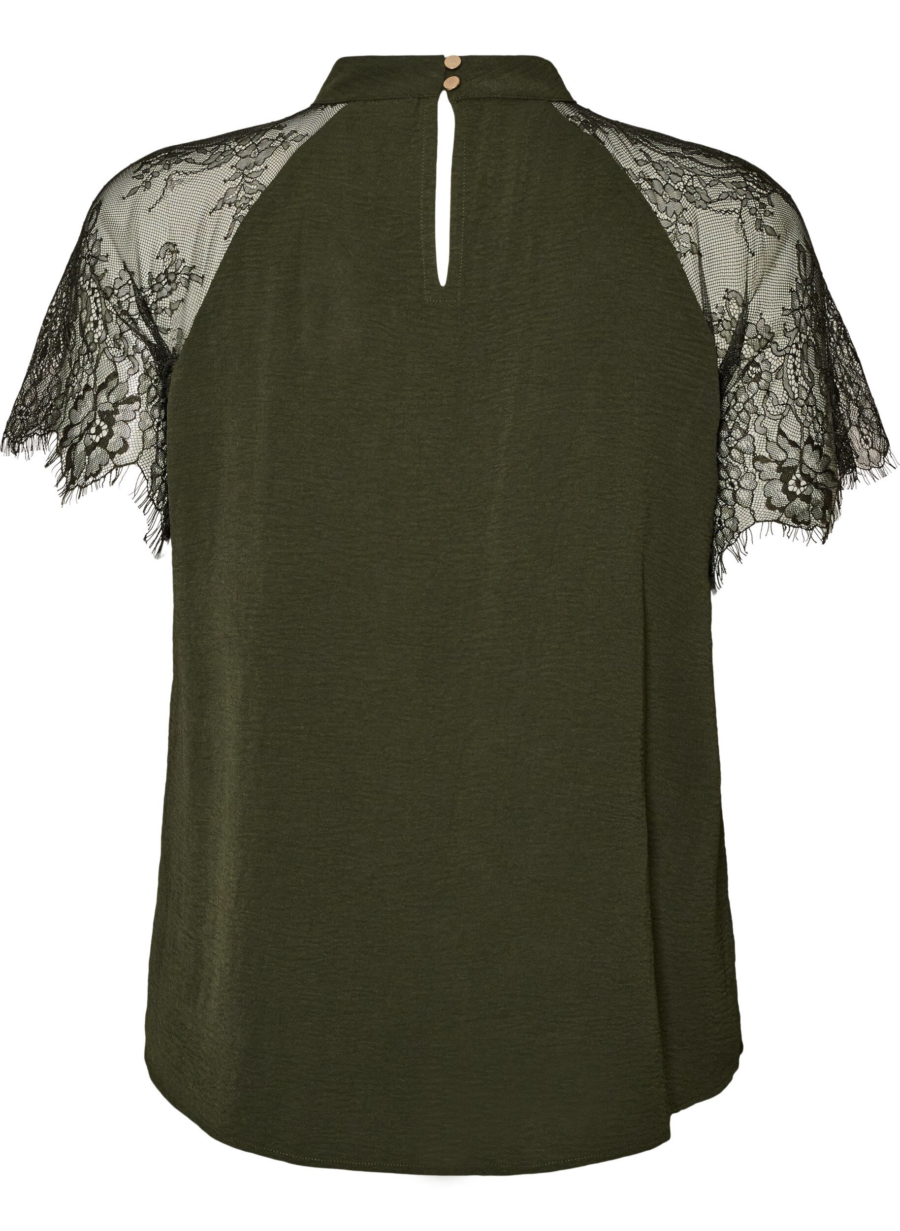 ZizziBluse med korte blonde&aelig;rmer og h&oslash;j hals, Gr&oslash;n, Packshot image number 1