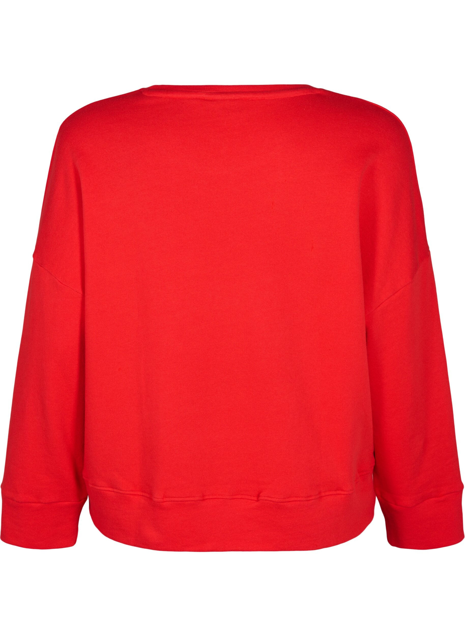 Zizzi Sweatshirt med motiv og lange &aelig;rmer, R&oslash;d, Packshot image number 1
