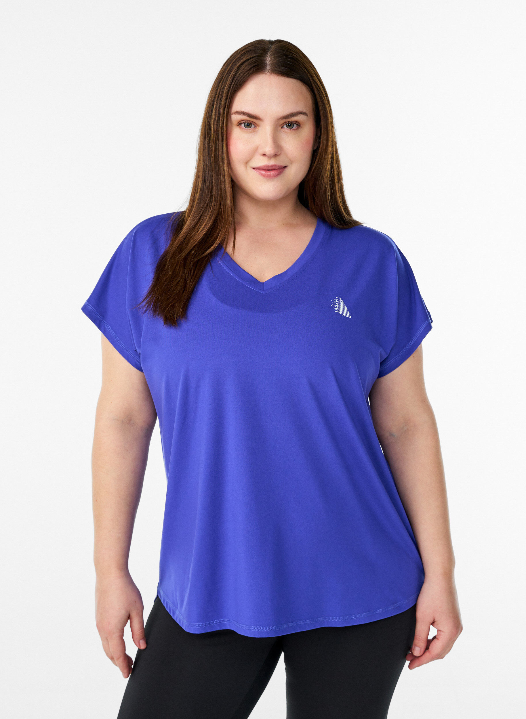 Kort&aelig;rmet tr&aelig;nings t-shirt med v-hals, Lilla, Model
