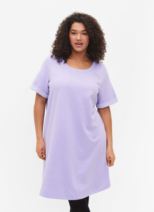 Sweatkjole med korte ærmer og slids, Lavender, Model image number 0