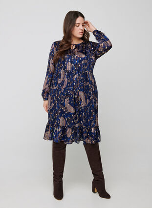 Langærmet kjole med print og a-form , Paisley Foil, Model image number 3