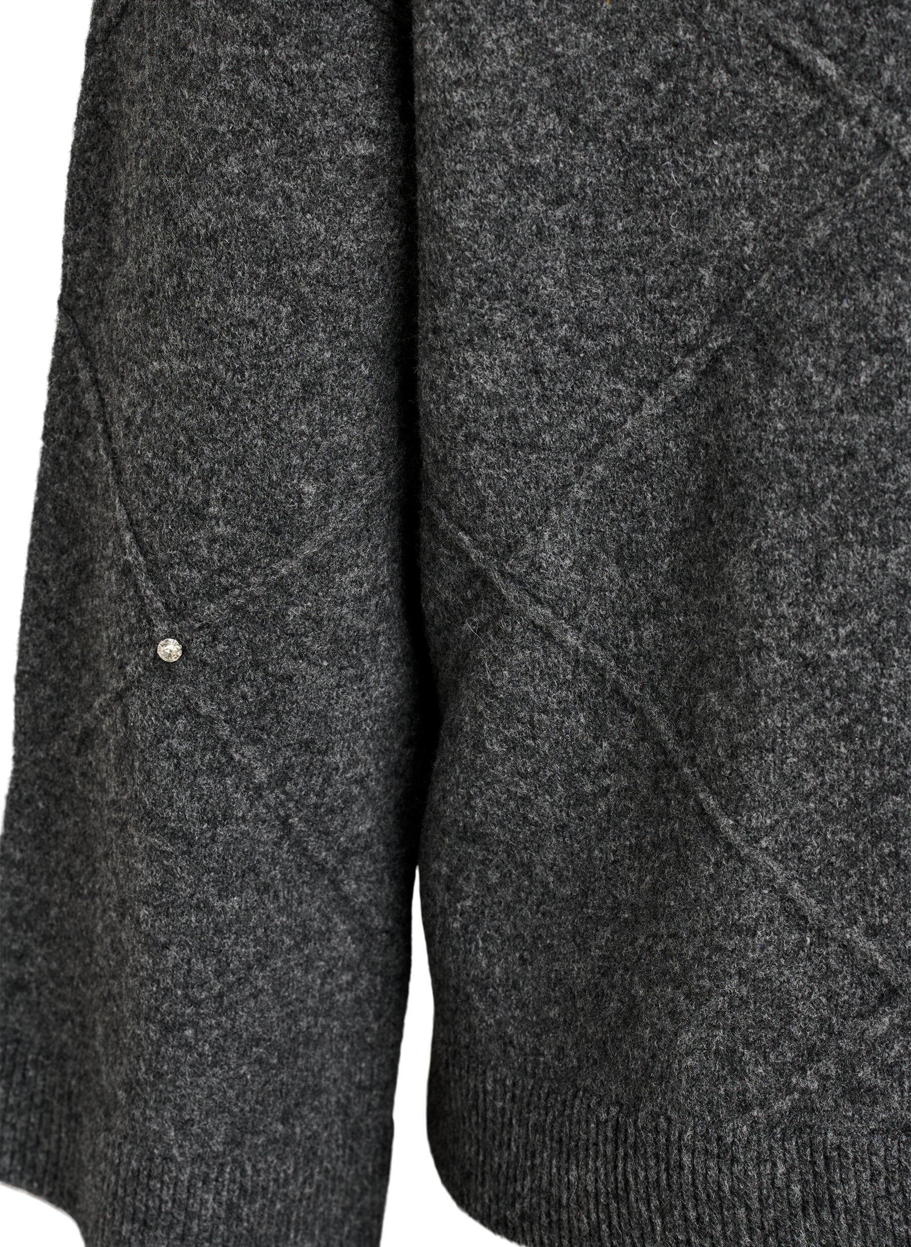 ZizziStrikbluse med rhinsten og rudem&oslash;nster, Gr&aring;, Packshot image number 3