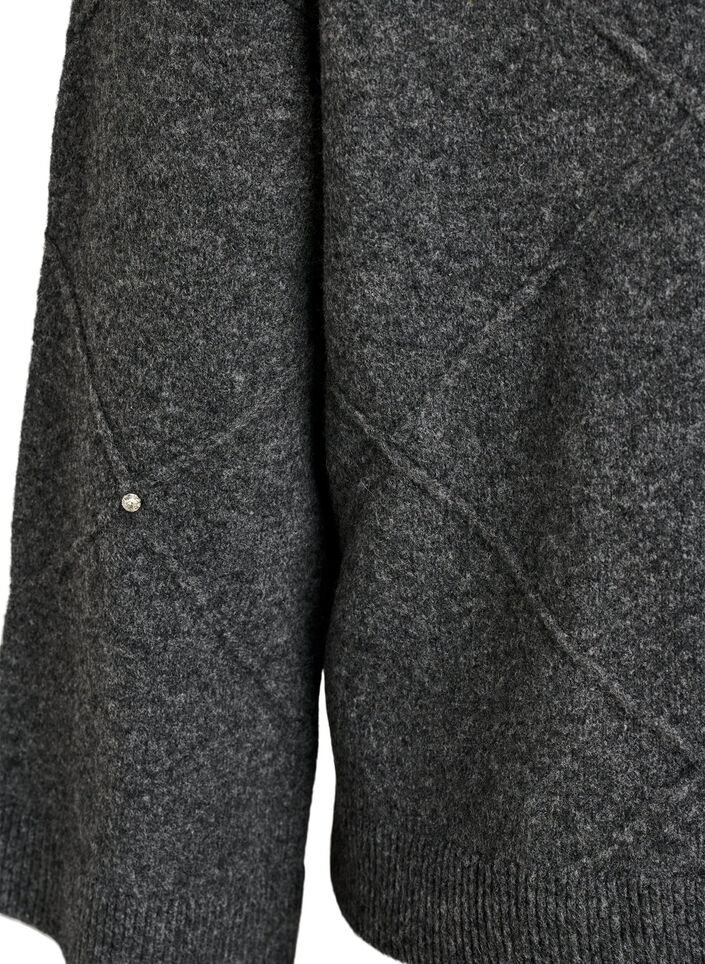 Strikbluse med rhinsten og rudem&oslash;nster, Gr&aring;, Packshot image number 3