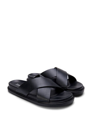 Wide fit sandal med krydsede remme, Black, Packshot image number 1