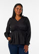 Glansfuld viskosebluse med peplum-effekt, Sort, Model image number 0