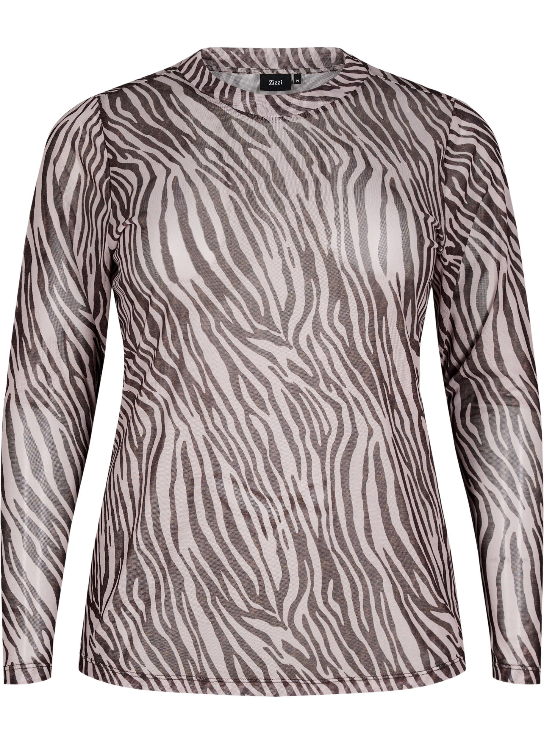 ZizziMesh bluse med zebram&oslash;nster, Sort, Packshot image number 0