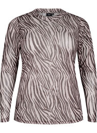 Mesh bluse med zebram&oslash;nster, Sort