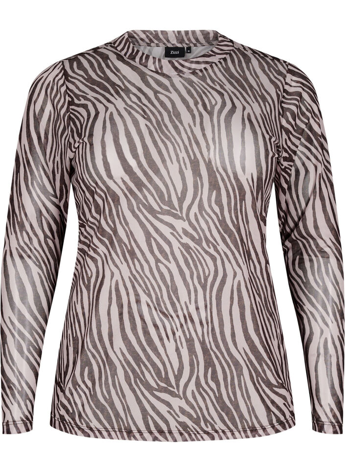 Mesh bluse med zebram&oslash;nster, Sort, Packshot image number 0