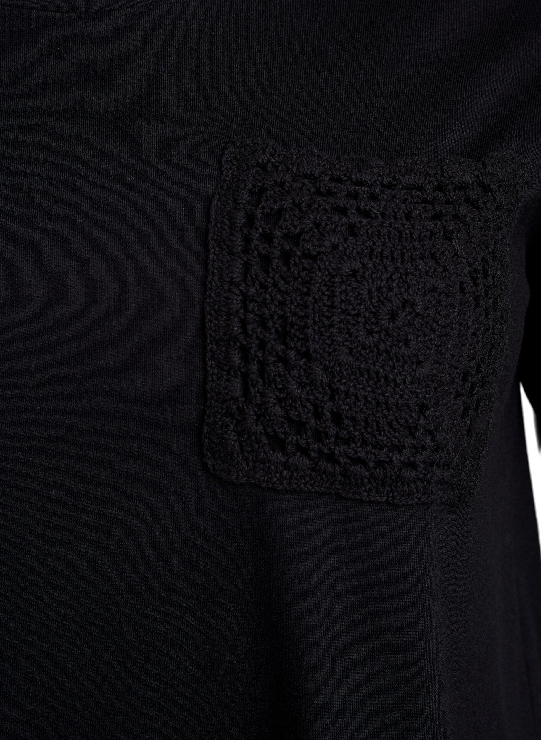 Zizzi T-shirt i &oslash;kologisk bomuld med brystlomme, Sort, Packshot image number 2