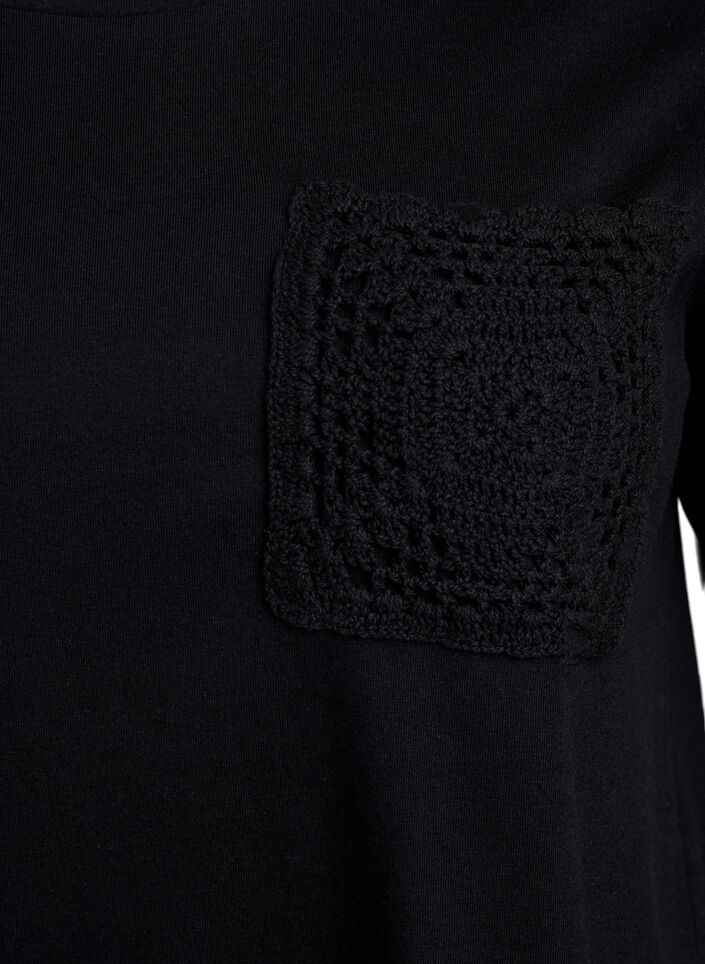 T-shirt i økologisk bomuld med brystlomme, Sort, Packshot image number 2