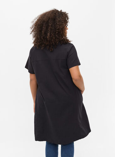Kortærmet kjole i bomuld, Black, Model image number 1