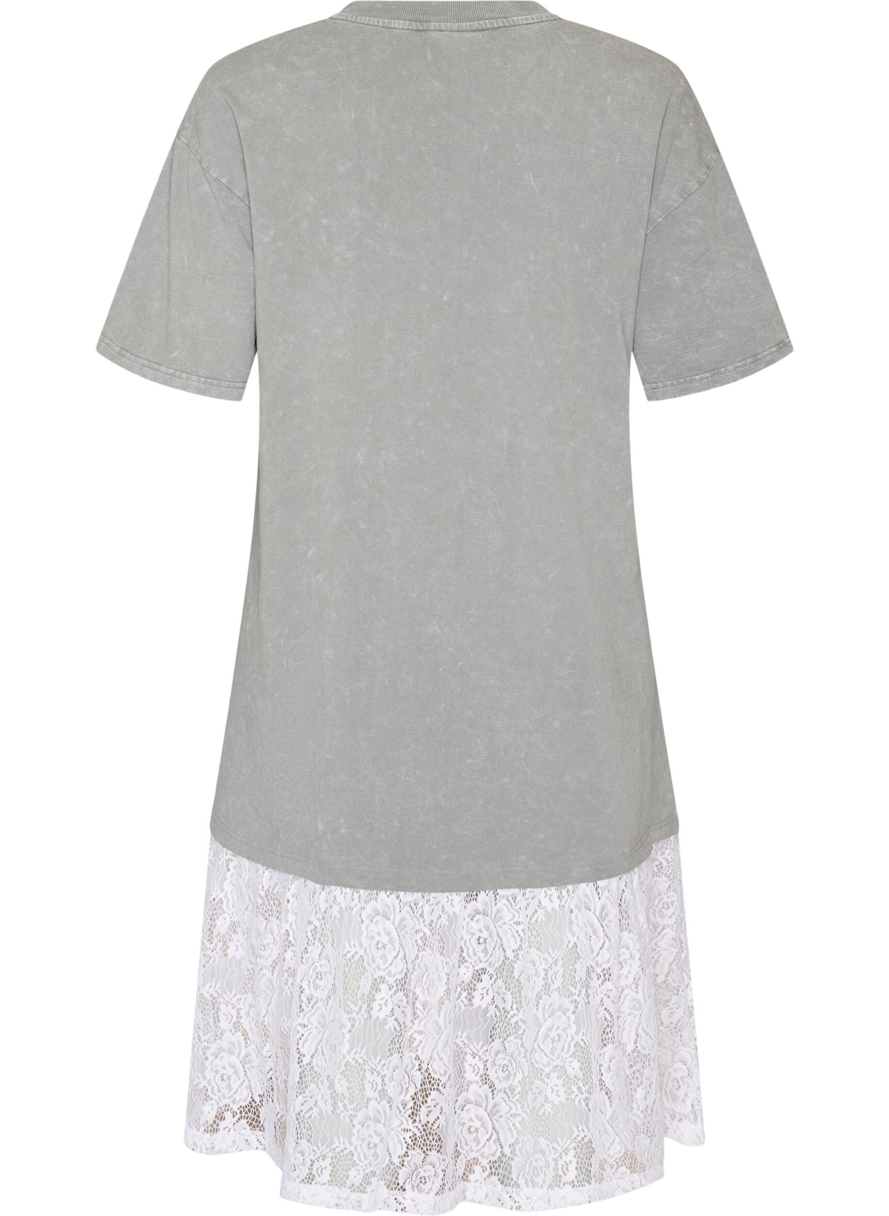 ZizziL&oslash;s T-shirtkjole med blondekant, Gr&aring;, Packshot image number 1