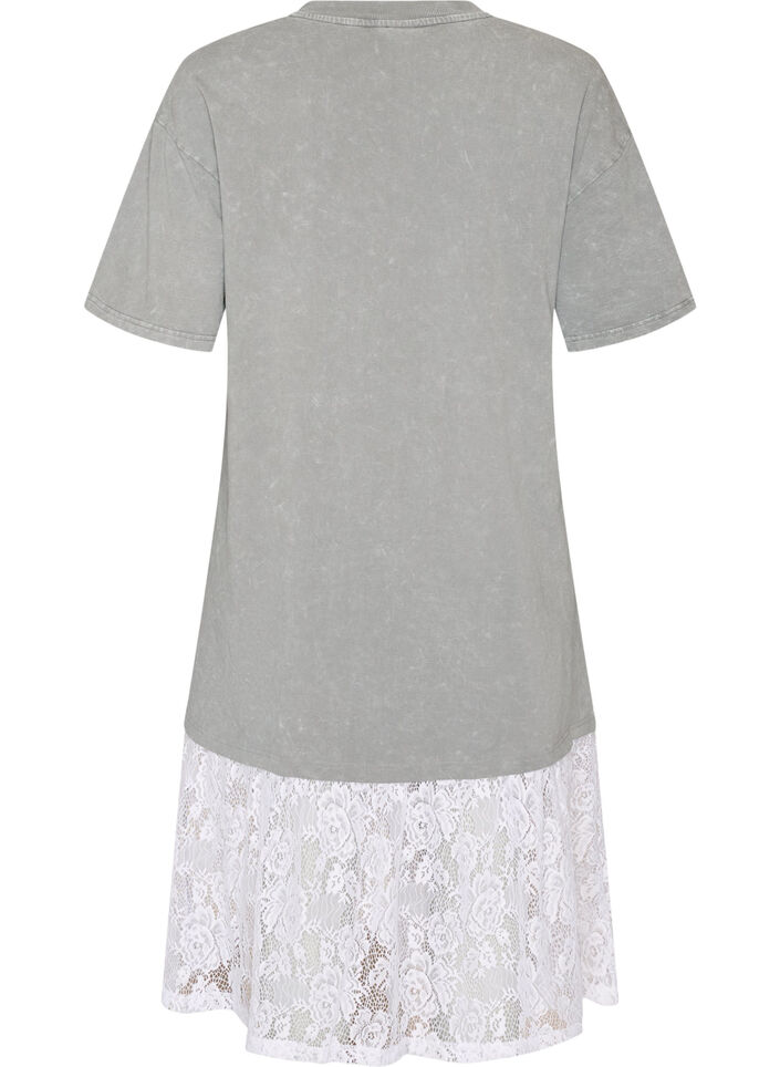 L&oslash;s T-shirtkjole med blondekant, Gr&aring;, Packshot image number 1