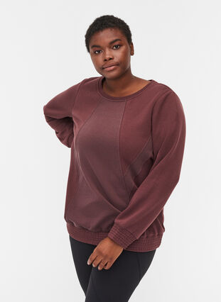 Sweatshirt med rund hals og smock, Decadent Chocolate, Model image number 0