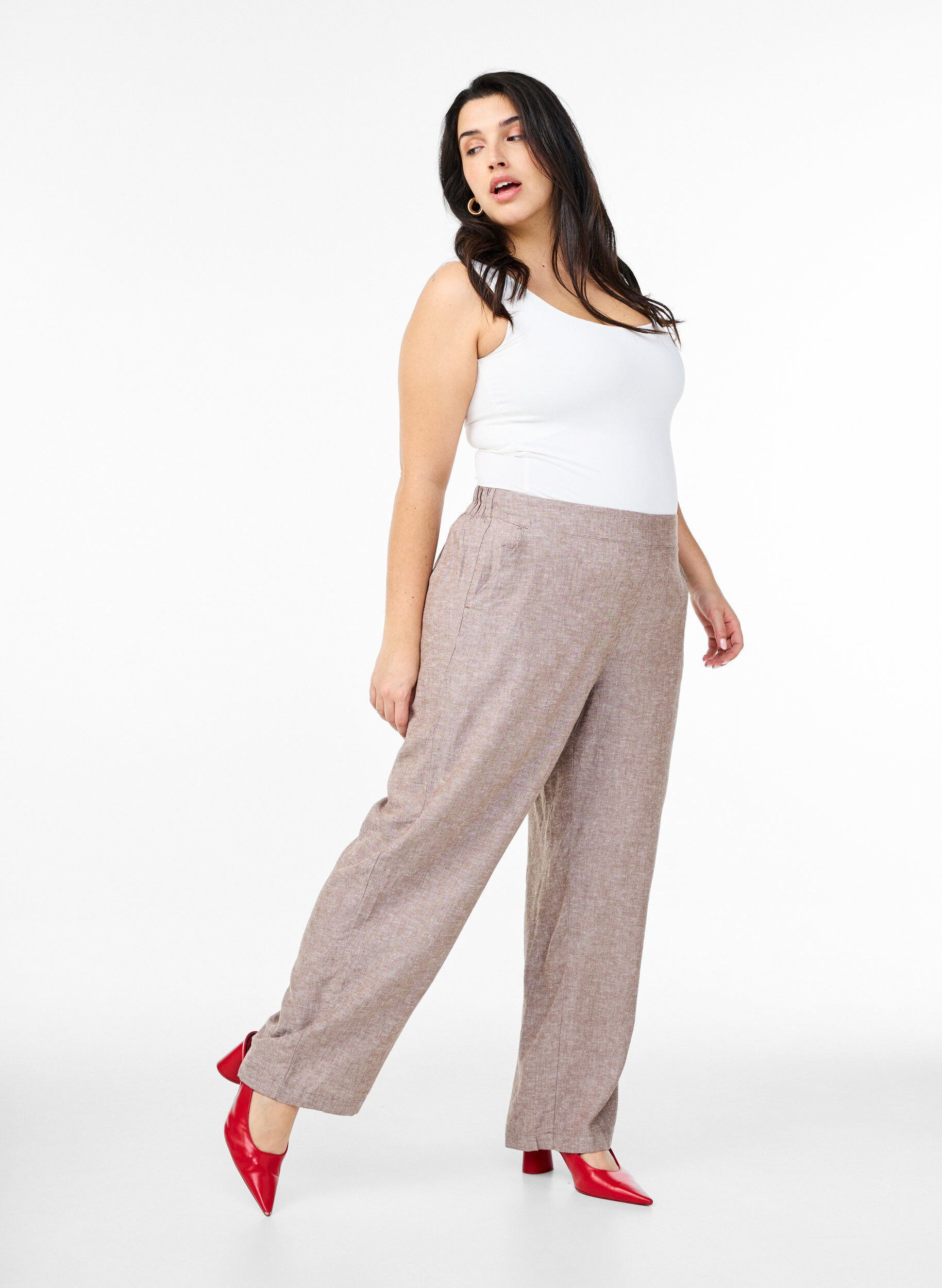 ZizziL&oslash;se bukser i h&oslash;r og viskose, Brun, Model image number 0