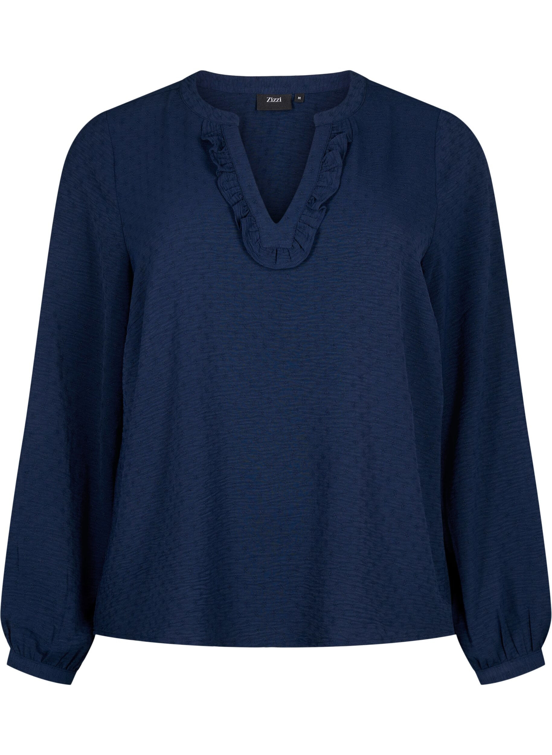 Zizzi Lang&aelig;rmet bluse med struktur, Navy Blazer, Packshot image number 0