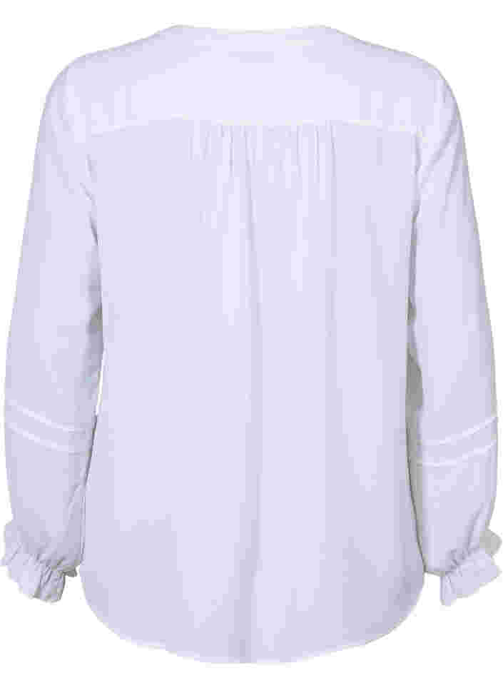 Bluse med lange ærmer og knaplukning, Bright White, Packshot image number 1