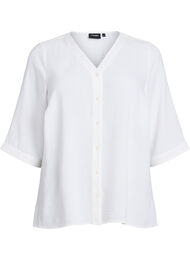Skjortebluse med V-udsk&aelig;ring og 3/4-&aelig;rmer, Vanilla