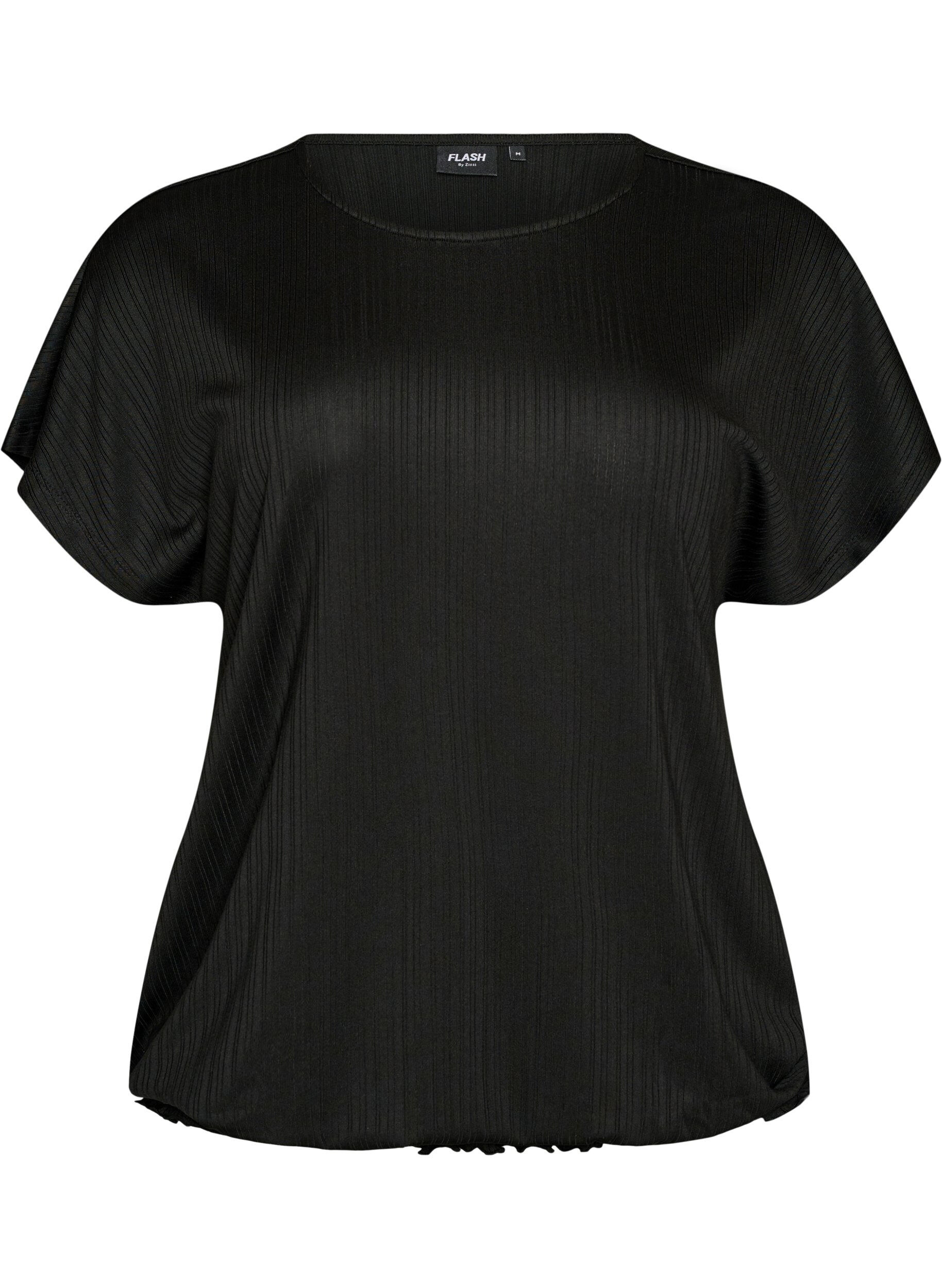 FLASH - Jerseybluse med strukturstriber og smockkant