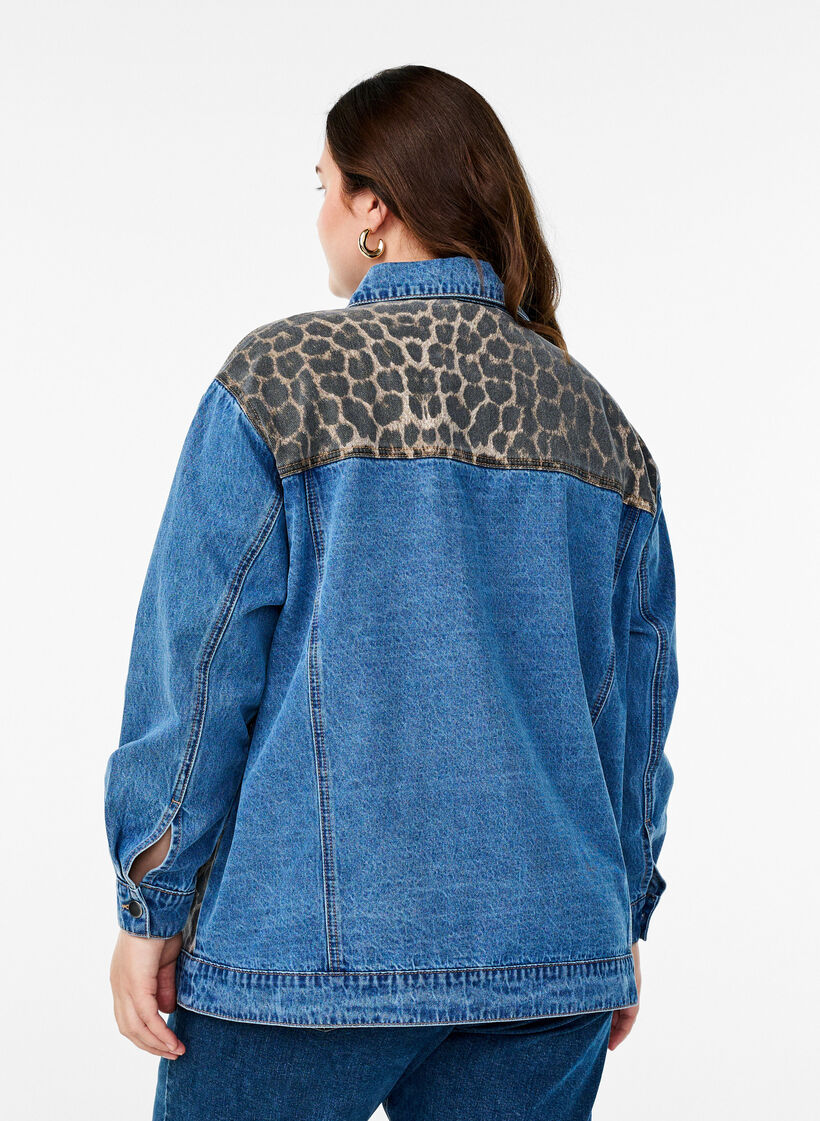 Denimskjorte med leopardprint-detaljer, Blå, Model image number 2