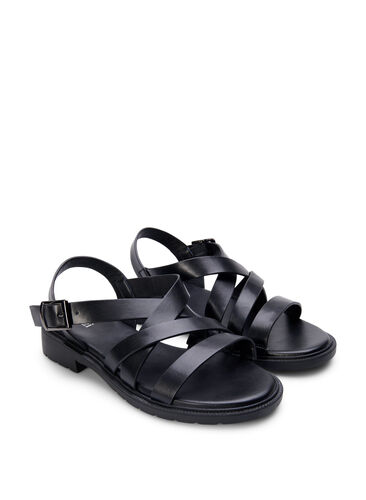 Sommer sandal i læder med bred pasform, Black, Packshot image number 1