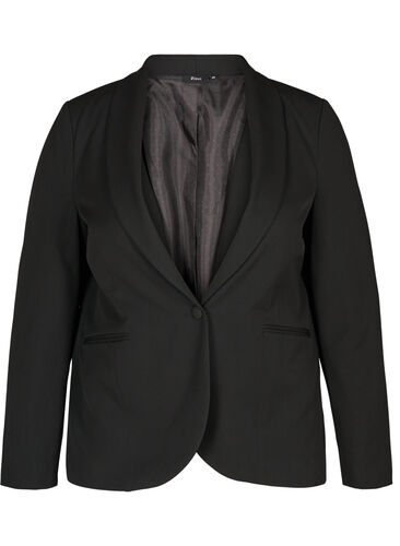 Klassisk blazer med skulderpuder, Black, Packshot image number 0