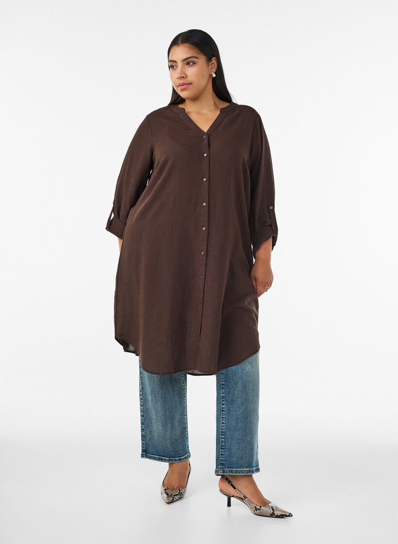 Lang skjorte i h&oslash;r og viskose, Brun, Model image number 0