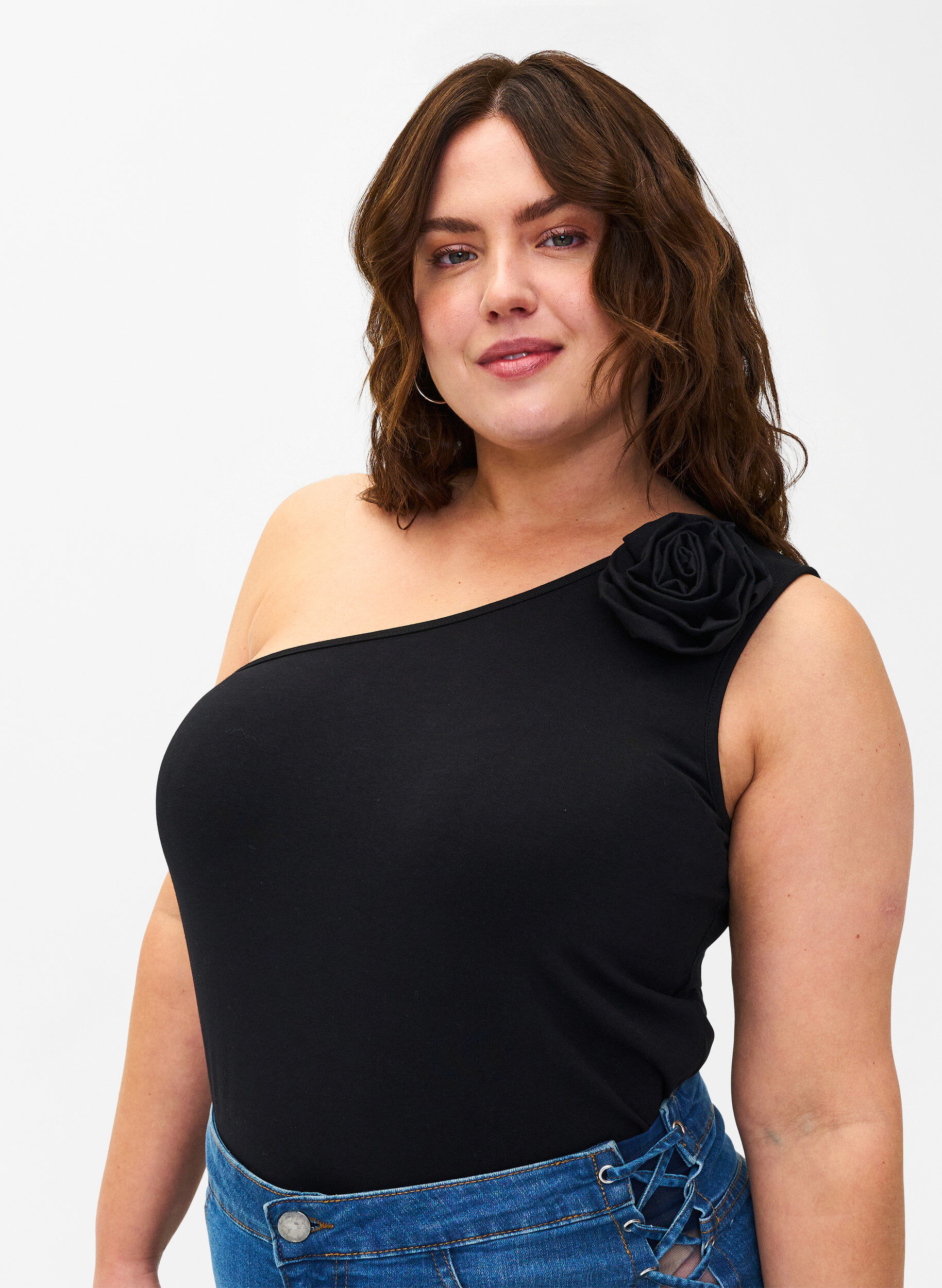 Zizzi One-shoulder top med rose, Black, Model image number 0