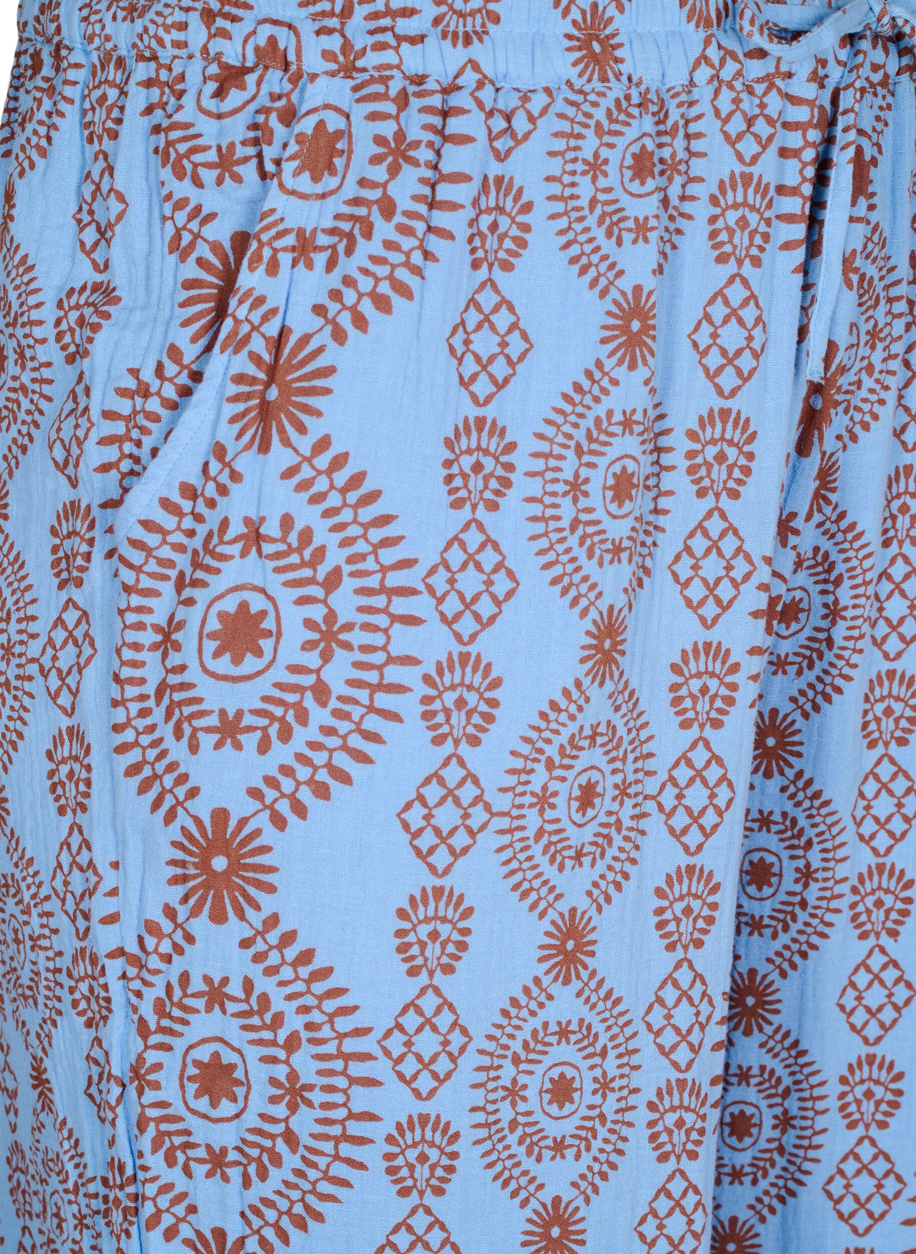 Zizzi L&oslash;se bukser i bomuldsmusselin med prikker, Bl&aring;, Packshot image number 2